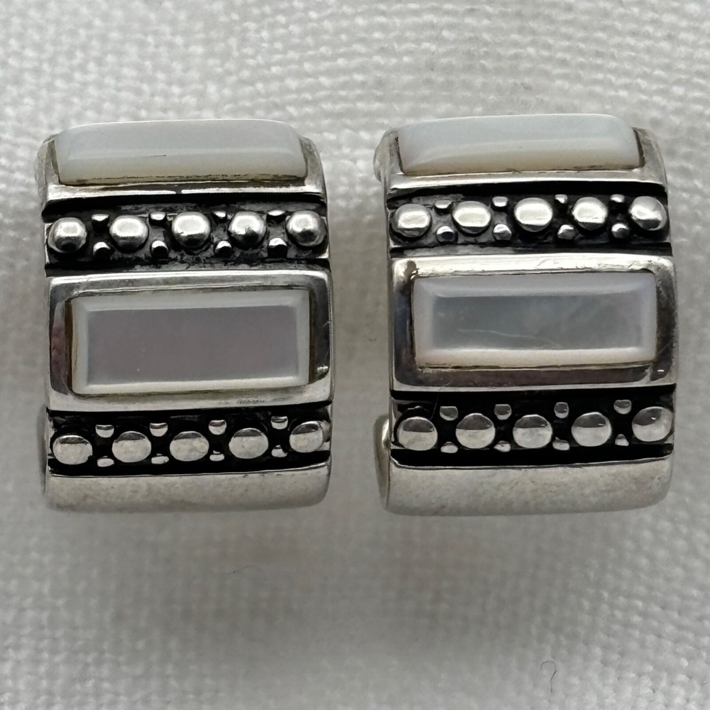 Sterling Silver MOP Abalone Hoop Earrings A Thailand 925